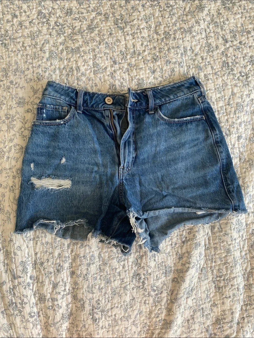 Hollister Medium Blue Distressed Denim Shorts